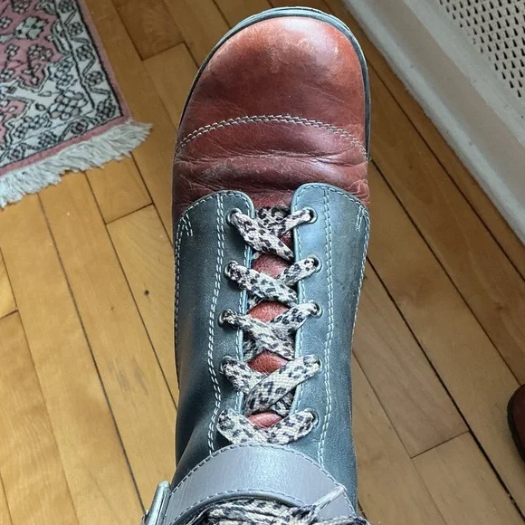 John Fluevog Jenna Two-Tone Lace-Up Leather Boots - Picture 2 of 14